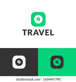 Simple compass logo design concept. Circular logomark illustration. Can representing travel, connect, tech, data, summer, vacation.