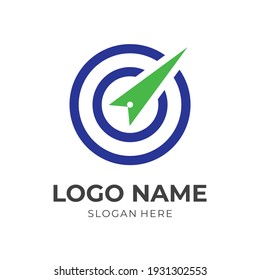 simple compass logo design flat blue and green color style