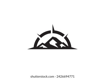 simple compass mountain adventure logo symbol design