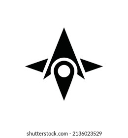 Simple compass and place pin logo template, regional pin compass vector illustration.