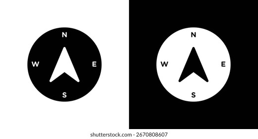 Simple compass rose icon graphic, shown in black and white versions, isolated on white and black backgrounds. - Powered by Shutterstock - Get 15% off with code: PIKWIZARD15