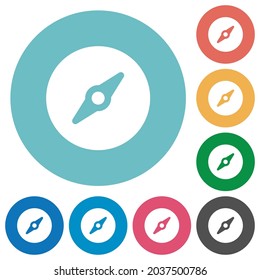 Simple compass solid flat white icons on round color backgrounds