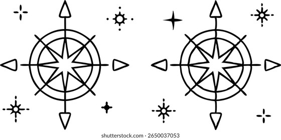 Simple compass vector illustration with decorative stars