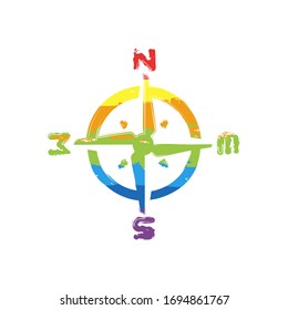 Simple compass or wind rose. Drawing sign with LGBT style, seven colors of rainbow (red, orange, yellow, green, blue, indigo, violet