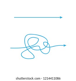 Simple and complicated paths arrow. Way from a to b.