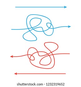 Simple and complicated paths arrow. Way from a to b.