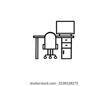 Simple Computer Desk with Chair in Flat Color,Online Doctor And Medical Communication Concept With Back View Of Young Woman Sitting And Making Video Call With Doctor,computer table vector illustration