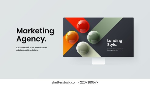 Simple computer display mockup landing page concept. Modern presentation design vector illustration.