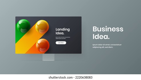 Simple computer display mockup landing page concept. Abstract site screen design vector layout.