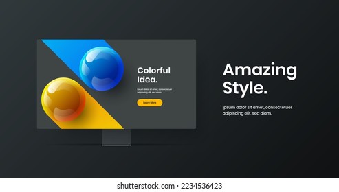 Simple computer display mockup presentation template. Amazing website screen design vector layout.