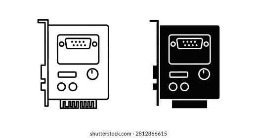 Simple computer hardware component internal expansion device with connection ports for technology systems. Useful for tech concepts.