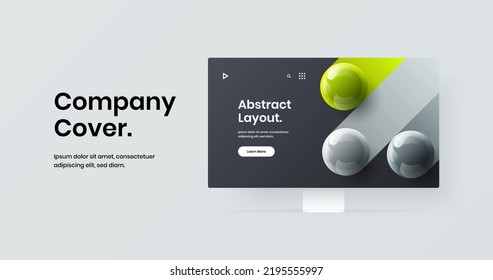 Simple computer monitor mockup banner layout. Unique website design vector concept.