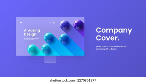 Simple computer monitor mockup landing page concept. Bright banner design vector template.
