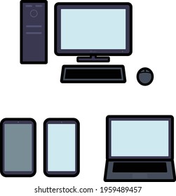 Simple computer and smartphone illustration set 