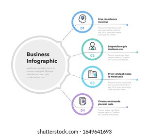 Simple concept for business diagram with four steps and place for your description. Flat infographic design template for website or presentation.