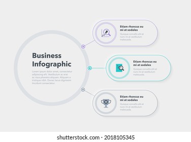 Simple concept for business diagram with three colourful steps and place for your description. Flat infographic design template for website or presentation.