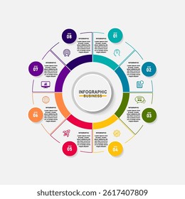 Simple concept for business model diagram with eight steps and place for your description. Flat infographic design template for website or presentation.