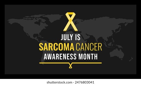 Diseño de concepto simple para el mes de la conciencia del cáncer del sarcoma sobre fondo negro con la Imagen del mapa del mundo y el icono de la caridad.