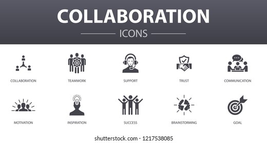 Сollaboration simple concept icons set. Contains such icons as teamwork, support, communication, motivation and more, can be used for web, logo, UI/UX