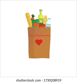 Simple concept illustration vector flat cartoon of donation food box with simple lettering isolated on white background.