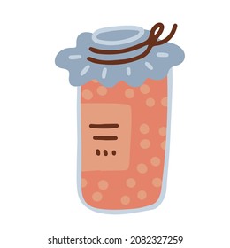 Simple concept of jam made of berries in a jar, sweet homemade confiture. Freehand isolated element. Vector flat Illustration. Only 5 colors - Easy to recolor