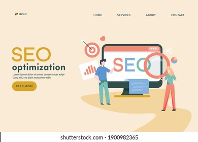 Simple concept of Search engine optimization, Website SEO marketing, Search engine advertising - vector illustration landing page template