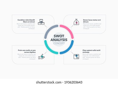 Simple concept for swot analysis concept with four steps and place for your description. Flat infographic design template for website or presentation.