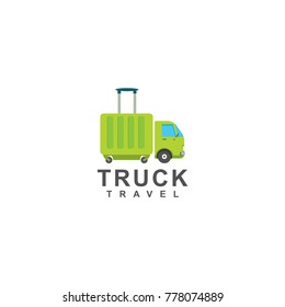simple concept travel logo suitcase with truck