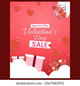 Simple concept valentine special offer sale poster card, with romance pink background and love, present, latter. 