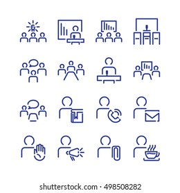 Simple Conference Icon Set. Spot Icons. Navigation Room Sign. Modern Vector Plain Simple Bold Line Design Icons And Pictograms Set.  Vector Illustration.