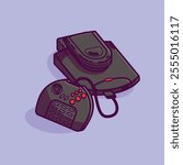 Simple console and joystick Jaguar Atari cartoon vector illustration Collection of game console concept icon isolated