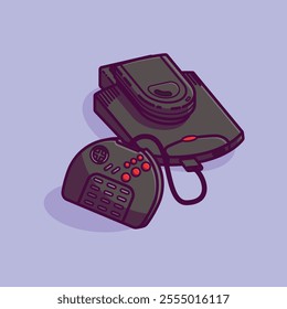 Simple console and joystick Jaguar Atari cartoon vector illustration Collection of game console concept icon isolated