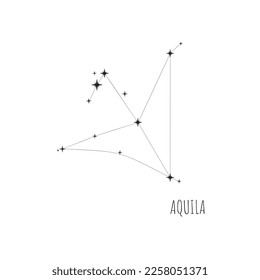 Simple constellation scheme Aquila. Doodle, sketch, drawn style, set of linear icons of all 88 constellations. Isolated on white background