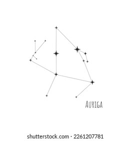 Simple constellation scheme Auriga. Doodle, sketch, drawn style, set of linear icons of all 88 constellations. Isolated on white background