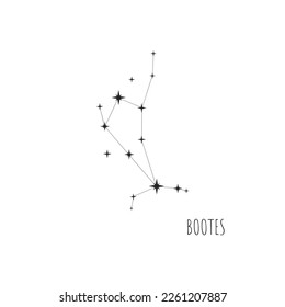 Simple constellation scheme Bootes. Doodle, sketch, drawn style, set of linear icons of all 88 constellations. Isolated on white background