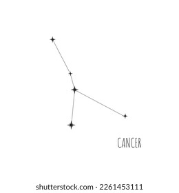 Simple constellation scheme Cancer. Doodle, sketch, drawn style, set of linear icons of all 88 constellations. Isolated on white background. Zodiac sign