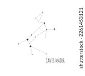 Simple constellation scheme Canis Major. Doodle, sketch, drawn style. Constellation Canis Major scheme collection. Stars on white background