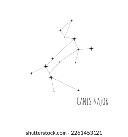 Sencillo esquema de constelación Canis Major. Doodle, sketch, estilo dibujado. Constellation Canis Mayor colección de esquemas. Estrellas sobre fondo blanco