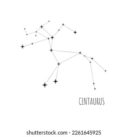 Sencillo esquema de constelaciones Centaurus. Doodle, sketch, estilo dibujado. Colección de esquemas de Constellation Centaurus. Estrellas sobre fondo blanco 