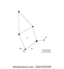 Simple constellation scheme Cepheus. Doodle, sketch, drawn style, set of linear icons of all 88 constellations. Isolated on white background