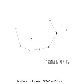 Simple constellation scheme Corona Borealis. Doodle, sketch, drawn style, set of linear icons of all 88 constellations. Isolated on white background