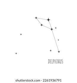 Simple esquema de constelación Delphinus.   Doodle, sketch, estilo dibujado. Colección de esquemas de Constellation Delphinus. Estrellas sobre fondo blanco