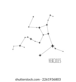 Simple constellation scheme Hercules. Doodle, sketch, drawn style, set of linear icons of all 88 constellations. Isolated on white background