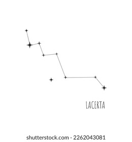 Simple constellation scheme Lacerta.   Doodle, sketch, drawn style. Constellation Lacerta scheme collection. Stars on white background. 