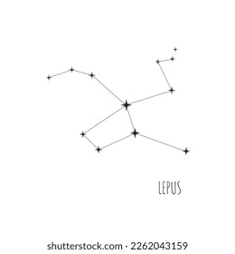 Simple constellation scheme Lepus. Doodle, sketch, drawn style, set of linear icons of all 88 constellations. Isolated on white background