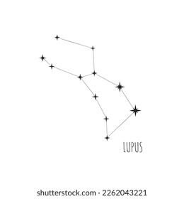 Simple constellation scheme Lupus. Doodle, sketch, drawn style, linear icons of all 88 constellations. Isolated on white background