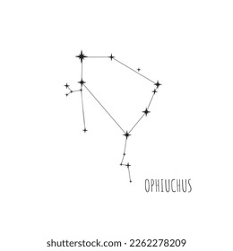 Simple esquema de constelación Ophiuchus. Doodle, sketch, estilo dibujado, iconos lineales de las 88 constelaciones. Aislado sobre fondo blanco