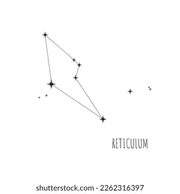 Simple constellation scheme Reticulum. Doodle, sketch, drawn style,  linear icons of all 88 constellations. Isolated on white background