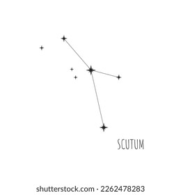 Simple constellation scheme Scutum. Doodle, sketch, drawn style, linear icons of all 88 constellations. Isolated on white background