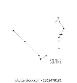 Simple constellation scheme Serpens.   Doodle, sketch, drawn style. Constellation Serpens scheme collection. Stars on white background